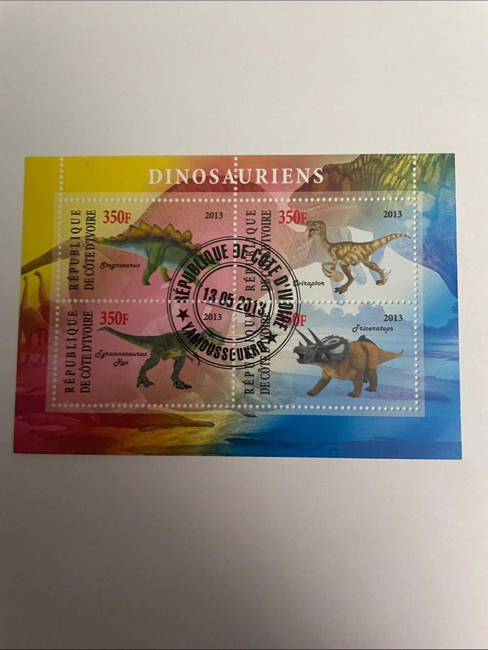 2013 Cote d’Ivoire Dinosaur Stamp Sheet